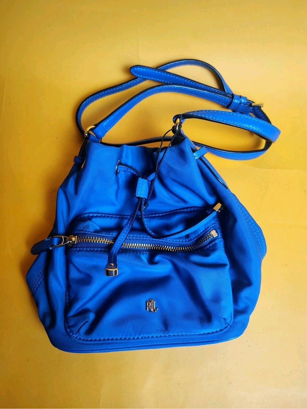 Lauren Ralph Lauren Keely Nylon Drawstring Backpack Blue Gold HW Small